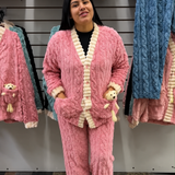 Pijama Feminino Teddy Luxo Rosa com Ursinho – Conjunto Inverno Premium