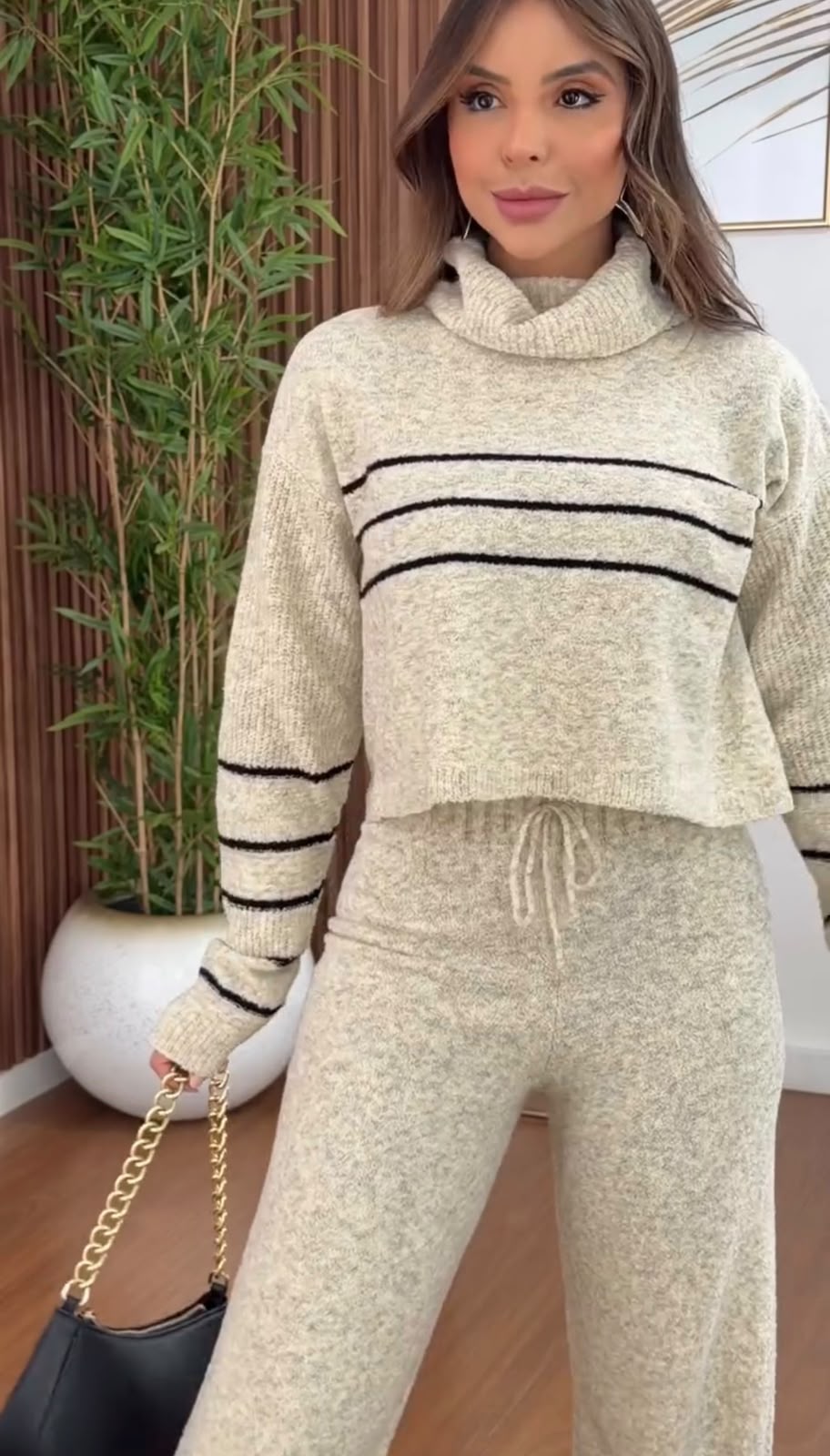 Conjunto Feminino Tricot Premium Gola Alta e Calça Comfort